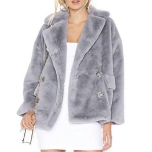 Free People Gray Faux Fur Coat